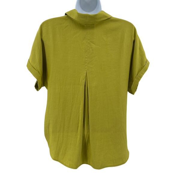 Joie Blouse WMNS S Moss Green Button Up Collared Short Sleeve Cuffed Pleated Top - Picture 3 of 7
